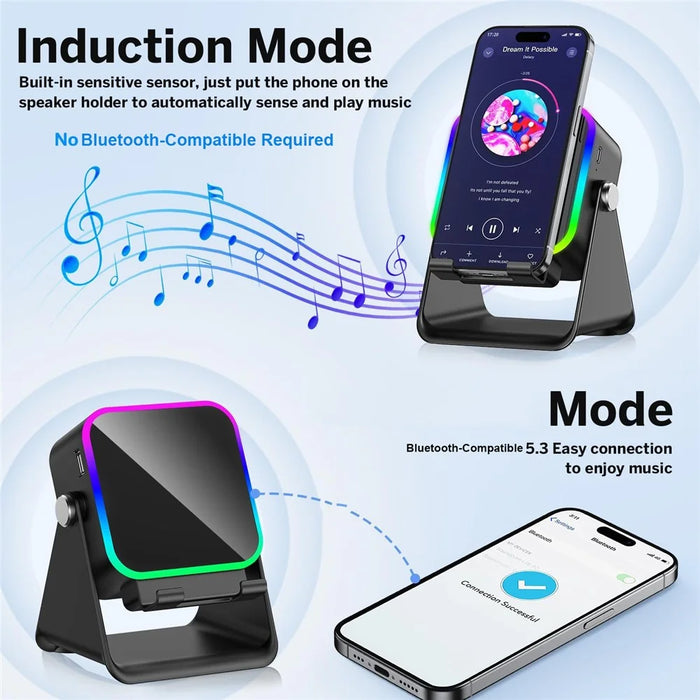 027 Induction Bluetooth-Compatible Speaker RGB Light Charger Station Desktop Phone Stand - Black - 6