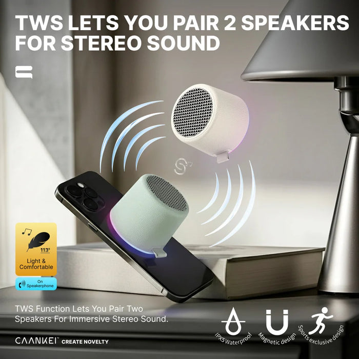 CAANKEI CWS10 Magnetic Bluetooth-compatible Speaker IPX5 Waterproof RGB Lighting 8W TWS Subwoofer - Green - 4