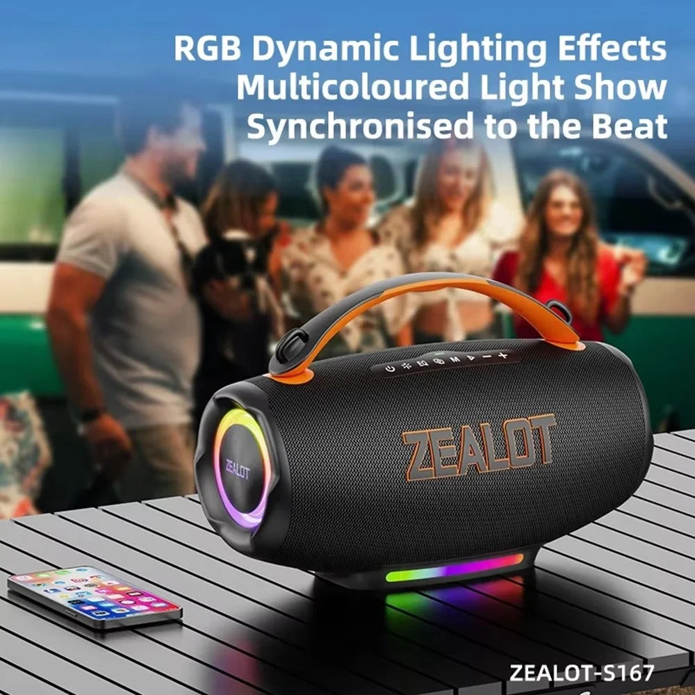 ZEALOT S167 100W Portable Bluetooth-Compatible Speaker IPX5 Waterproof Outdoor Wireless Subwoofer with Colorful RGB Lights - Black - 5