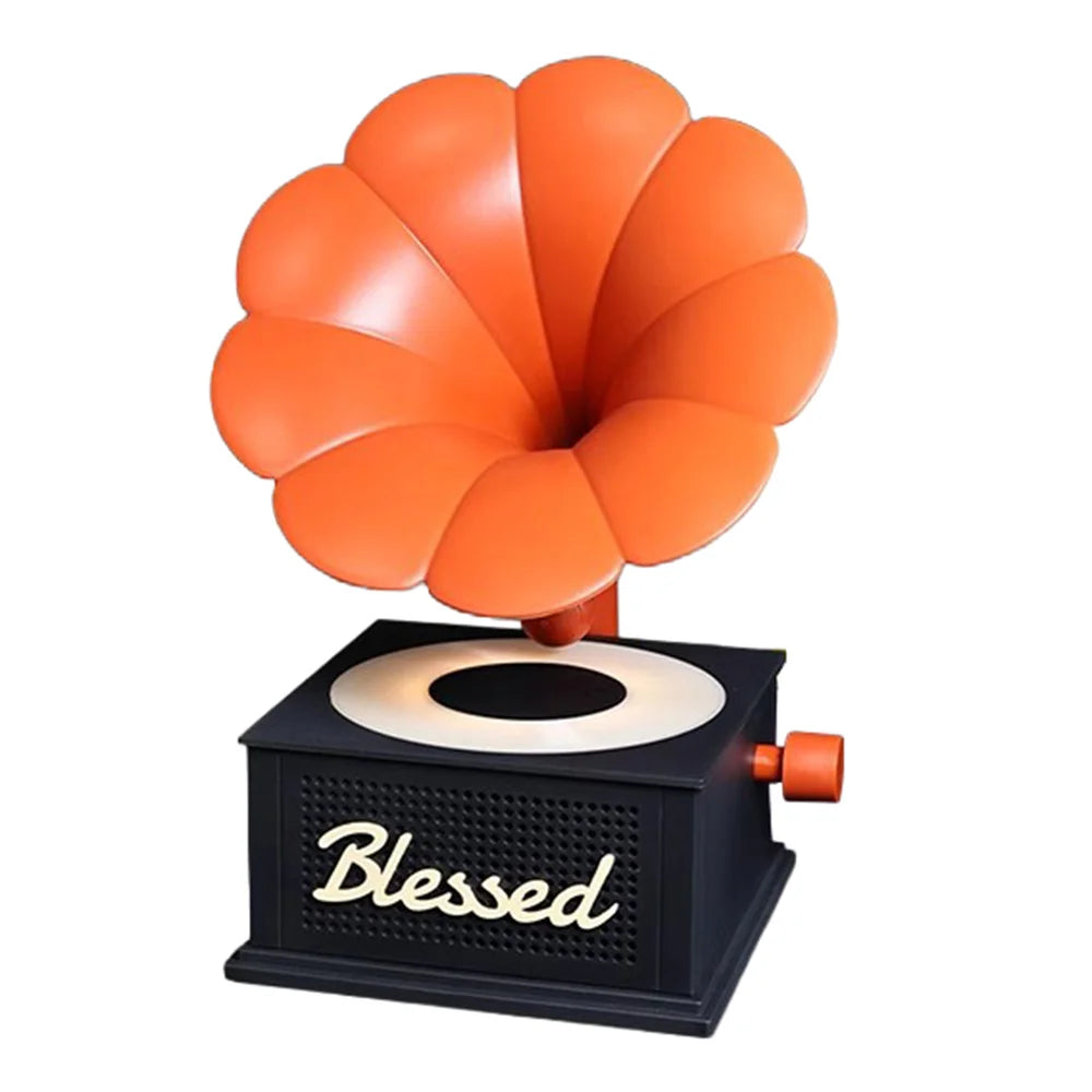 CYKE Retro Gramophone Bluetooth-compatible Speaker 7 Color Mood Light White Noise Machine TF Card Support - Black - 1