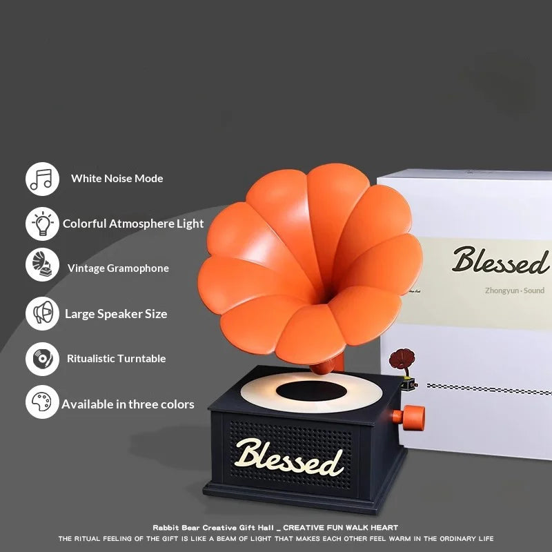 CYKE Retro Gramophone Bluetooth-compatible Speaker 7 Color Mood Light White Noise Machine TF Card Support - Black - 2