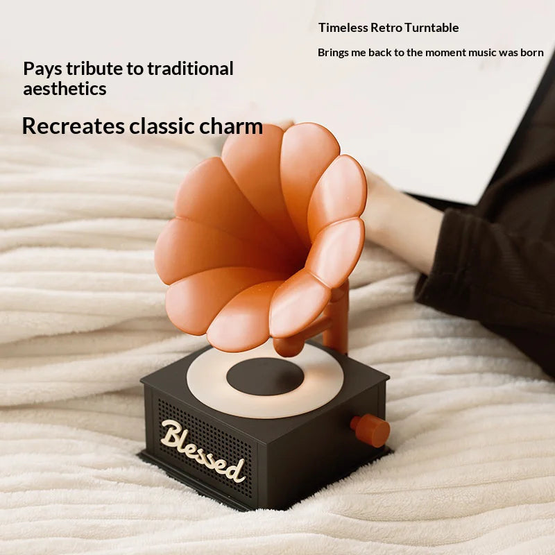 CYKE Retro Gramophone Bluetooth-compatible Speaker 7 Color Mood Light White Noise Machine TF Card Support - Black - 4