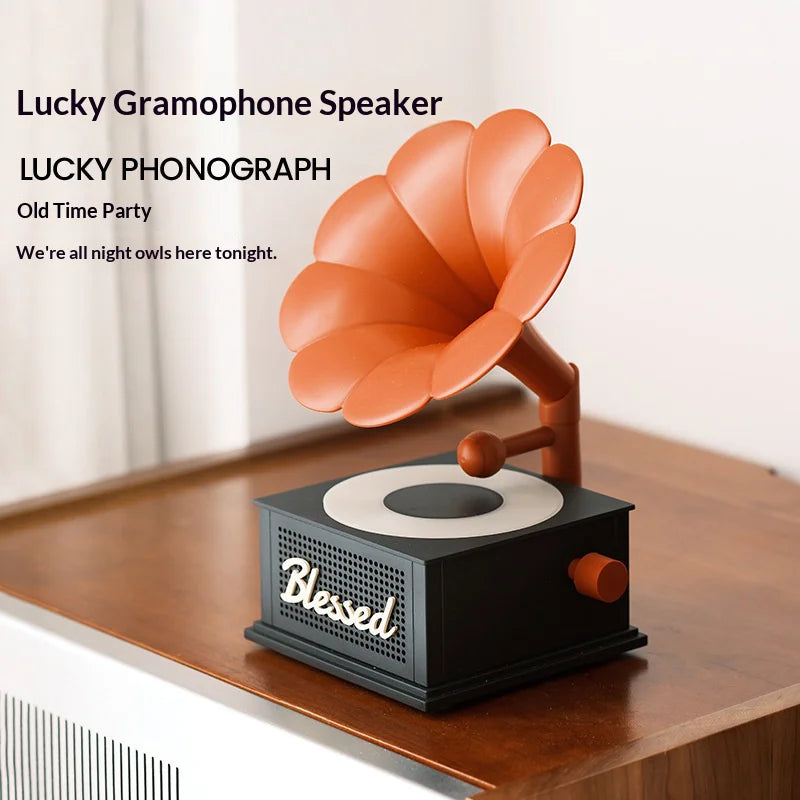 CYKE Retro Gramophone Bluetooth-compatible Speaker 7 Color Mood Light White Noise Machine TF Card Support - Black - 5