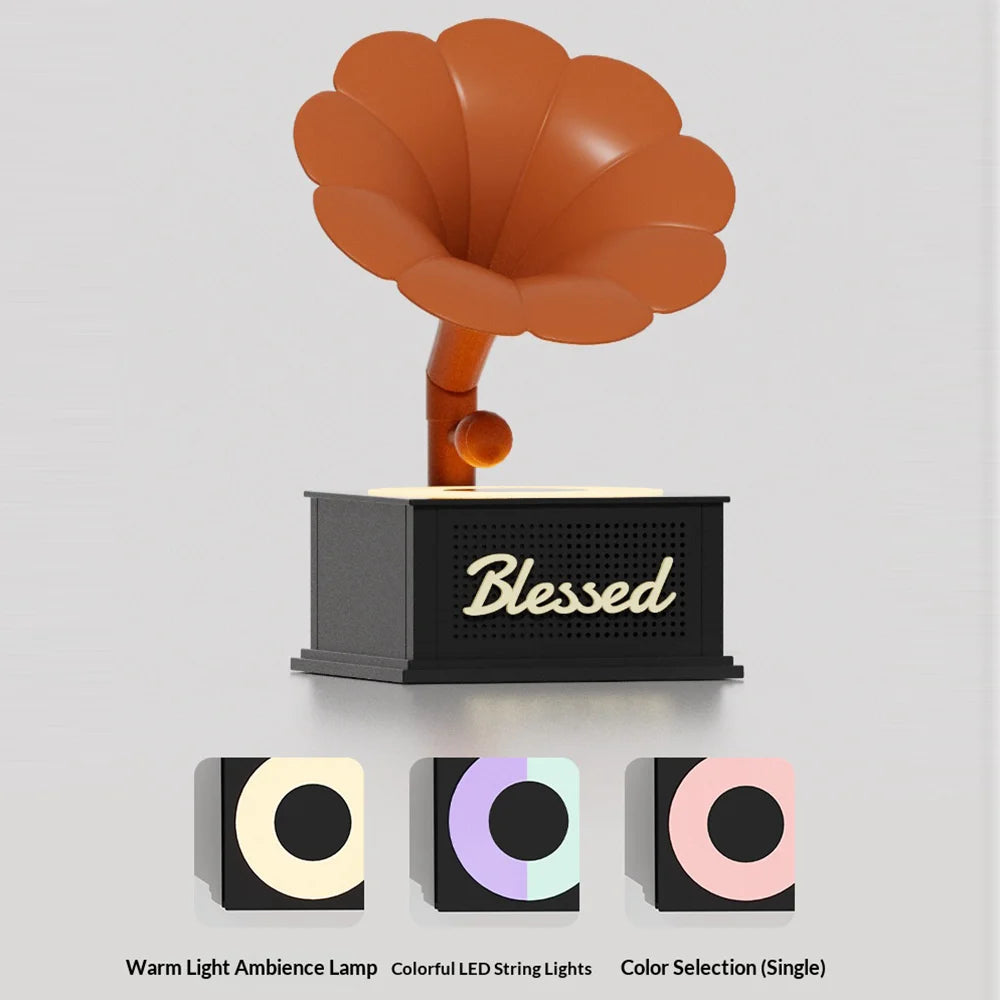 CYKE Retro Gramophone Bluetooth-compatible Speaker 7 Color Mood Light White Noise Machine TF Card Support - Black - 7
