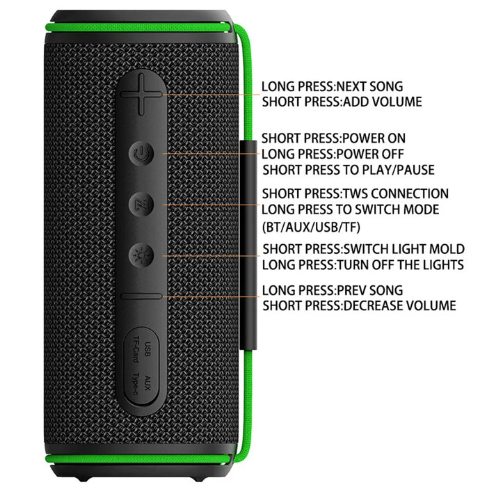 H30 Waterproof Bluetooth-compatible Speaker 20W Dual Drivers Portable Outdoor RGB Subwoofer - Black - 6