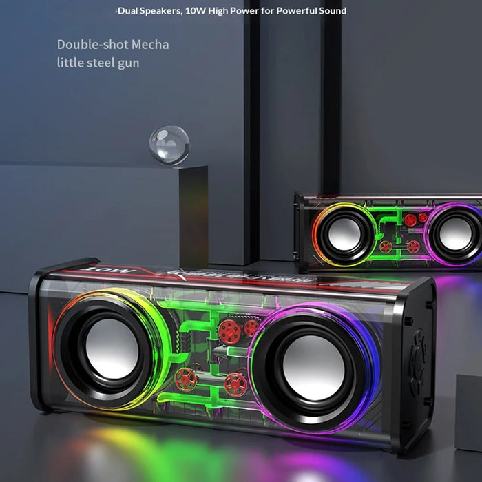 V8 Transparent Mecha Desktop Bluetooth-compatible Speaker 10W Powerful Bass Portable Soundbar with RGB Light - White - 4