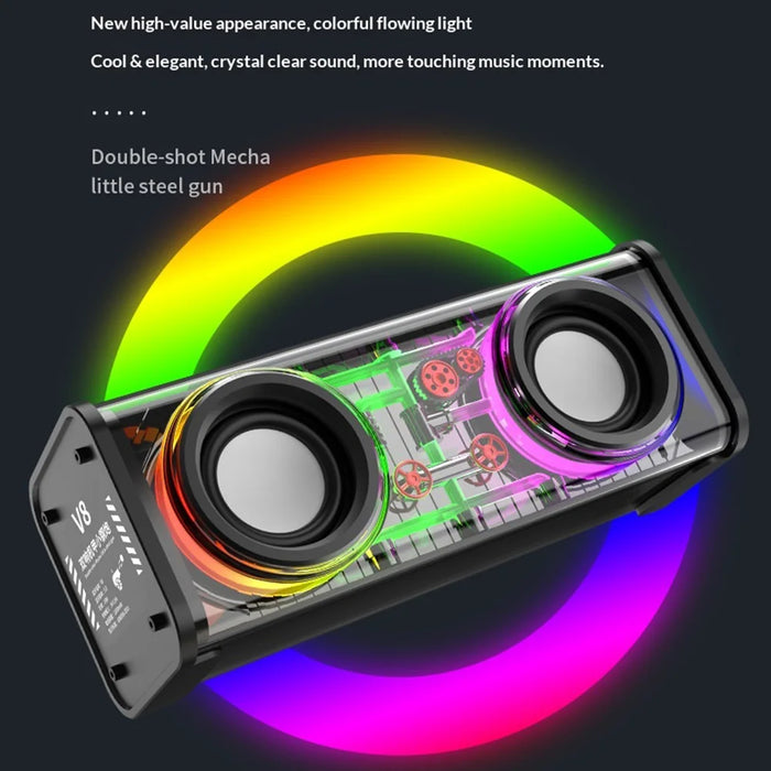 V8 Transparent Mecha Desktop Bluetooth-compatible Speaker 10W Powerful Bass Portable Soundbar with RGB Light - White - 5