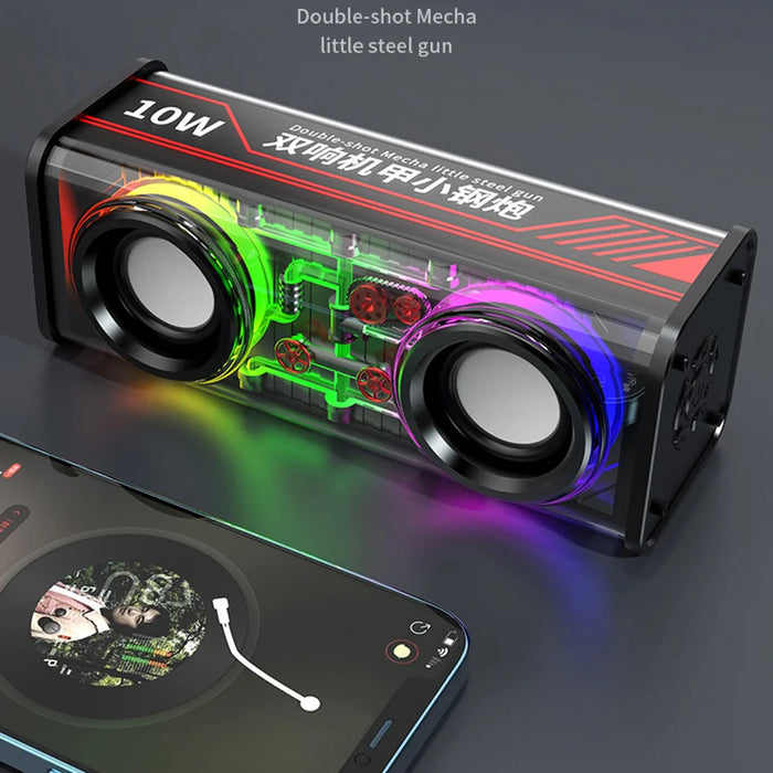 V8 Transparent Mecha Desktop Bluetooth-compatible Speaker 10W Powerful Bass Portable Soundbar with RGB Light - White - 7