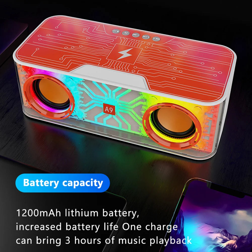 A9 Transparent Mecha Desktop Bluetooth-compatible Speaker Heavy Bass Soundbar Wireless Charger with Colorful Lights - Orange - 4