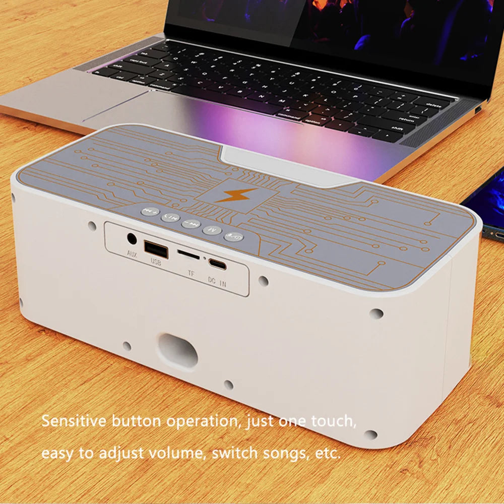 A9 Transparent Mecha Desktop Bluetooth-compatible Speaker Heavy Bass Soundbar Wireless Charger with Colorful Lights - Orange - 7