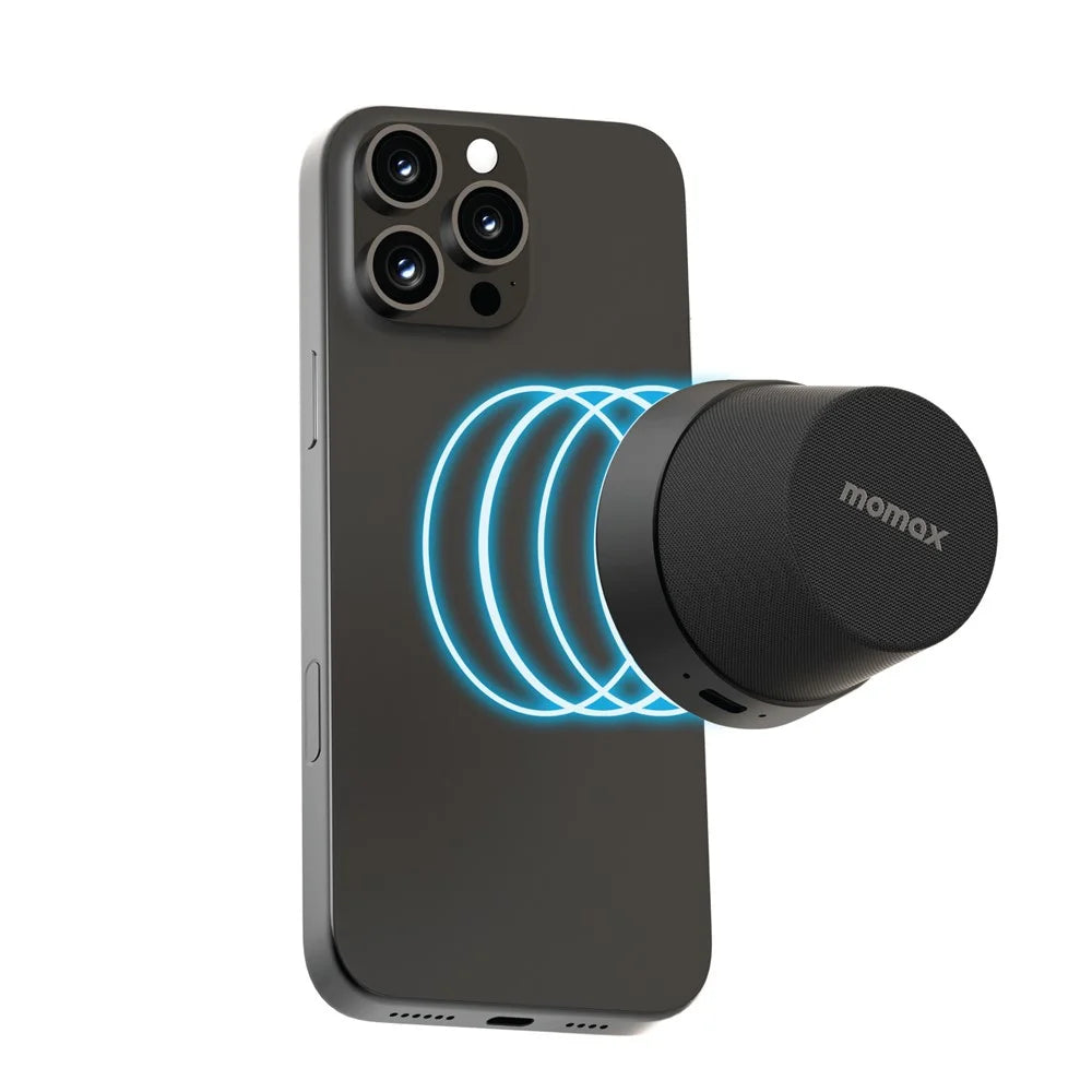 MOMAX 1-Vibe Go BS6 Magnetic Wireless Speaker with Phone Stand Function Portable Audio Speaker IPX6 Waterproof for Home / Outdoor - Black - 3