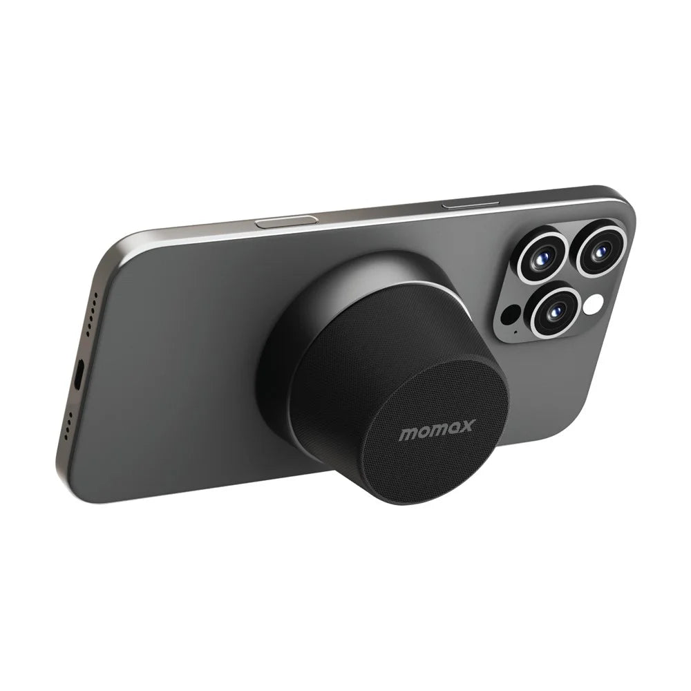 MOMAX 1-Vibe Go BS6 Magnetic Wireless Speaker with Phone Stand Function Portable Audio Speaker IPX6 Waterproof for Home / Outdoor - Black - 4
