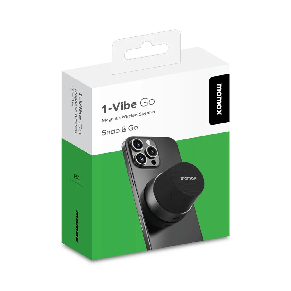MOMAX 1-Vibe Go BS6 Magnetic Wireless Speaker with Phone Stand Function Portable Audio Speaker IPX6 Waterproof for Home / Outdoor - Black - 7