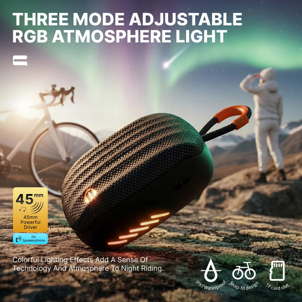 CS23 Plus Bluetooth-compatible Speaker for Bike Motorcycle IPX7 Waterproof Outdoor Cycling Subwoofer with RGB Light - Black+Orange Yellow - 7
