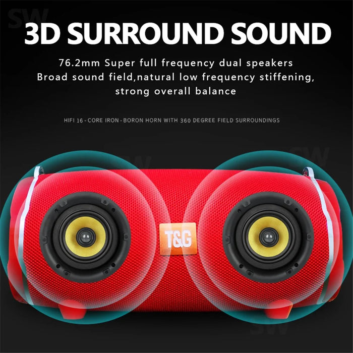 T&G TG187 Wireless Bluetooth-compatible Speaker Waterproof FM TF Stereo Subwoofer with Shoulder Strap (CE Certificated) - Red - 4
