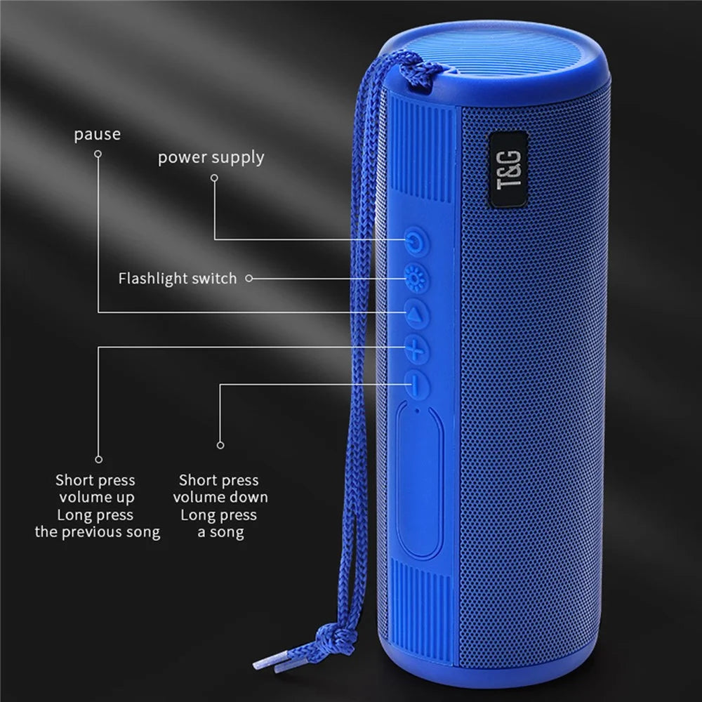 T&G TG635 Bluetooth-compatible Music Subwoofer Waterproof Portable Outdoor Wireless Speaker with LED Flashlight Support TF Card FM Radio Aux Input (CE) - Black - 7
