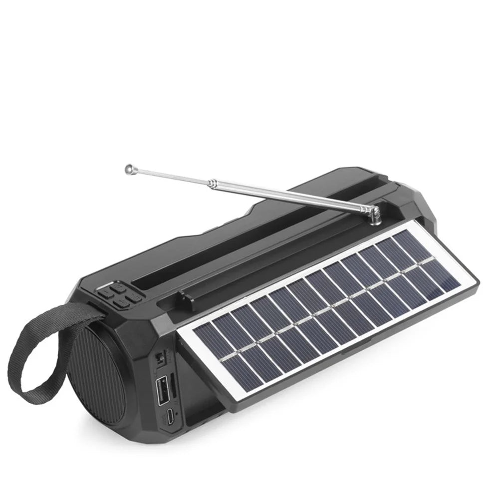 Solar Rechargeable Outdoor Bluetooth-compatible Speaker Radio Broadcasting Small Speaker Subwoofer Voice Box - Black - 2