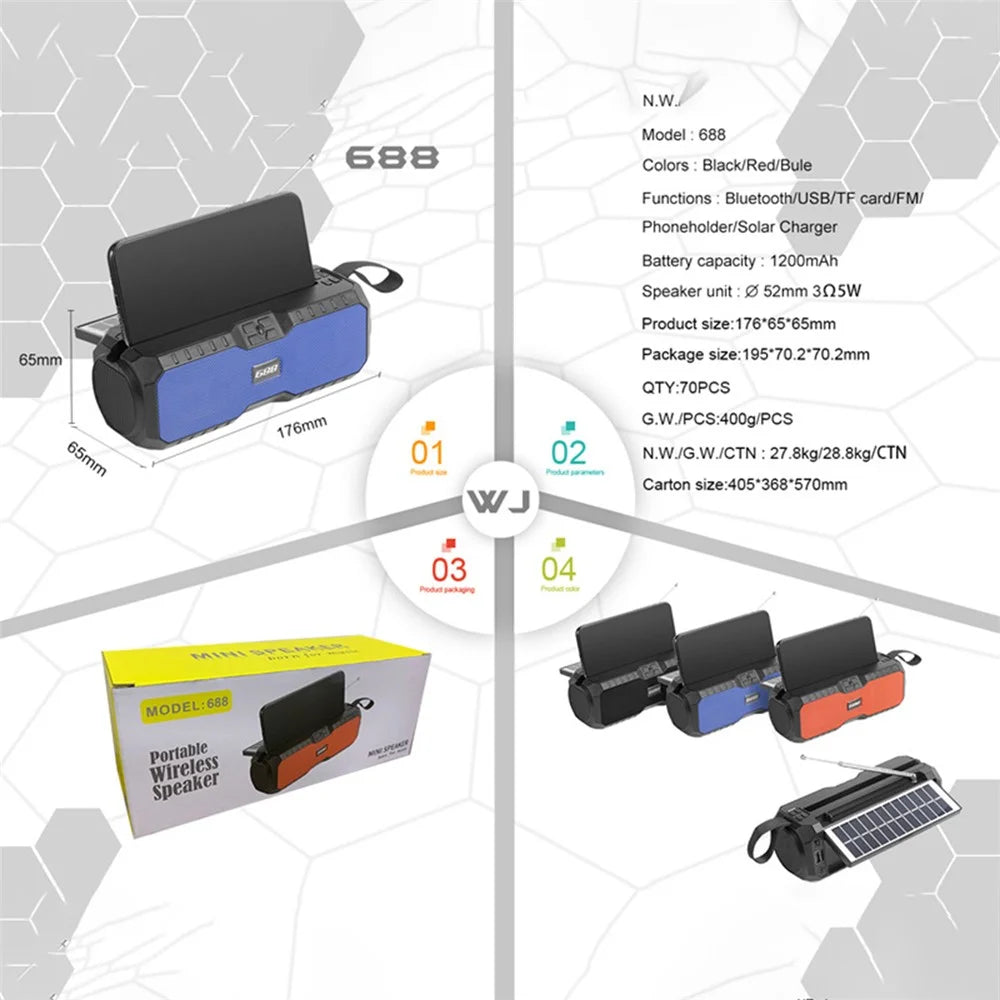 Solar Rechargeable Outdoor Bluetooth-compatible Speaker Radio Broadcasting Small Speaker Subwoofer Voice Box - Black - 3