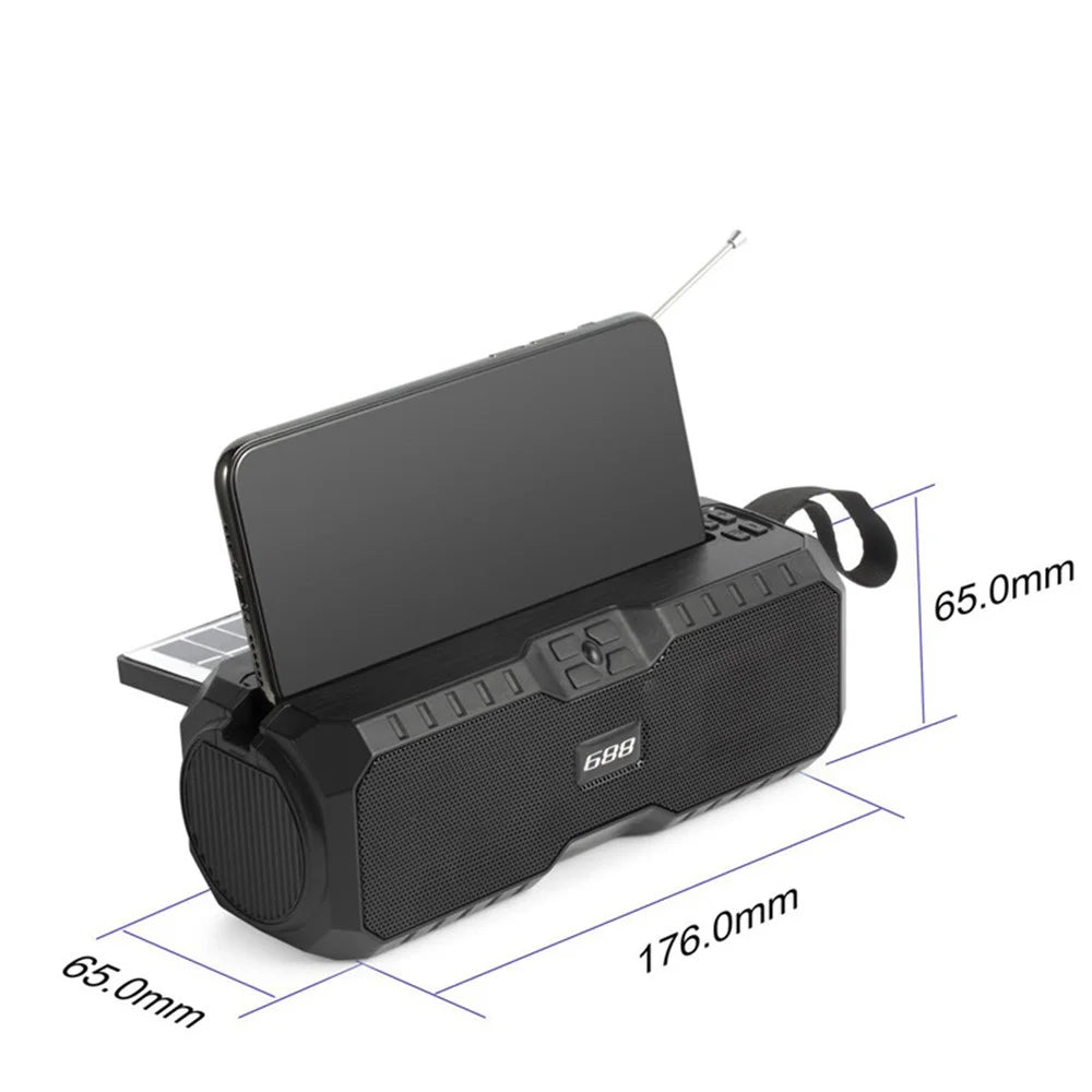 Solar Rechargeable Outdoor Bluetooth-compatible Speaker Radio Broadcasting Small Speaker Subwoofer Voice Box - Black - 4