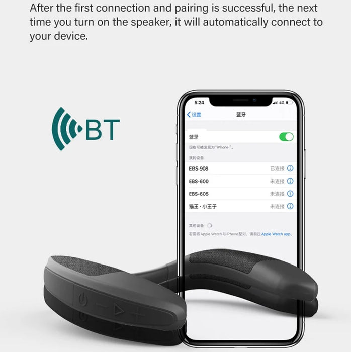 Portable Bluetooth-compatible V5.0 Wireless Speaker Support TF Card Deep Bass Neck Mounted Speaker - 5