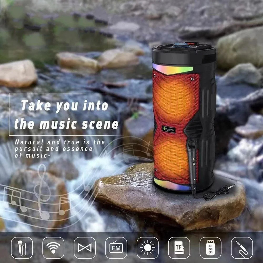 NEWRIXING NRG6601A Portable Karaoke Wireless Bluetooth-compatible Speaker Outdoor 20W High Power Audio Amplifier Support TF Card/AUX/USB/FM Radio - Black - 6