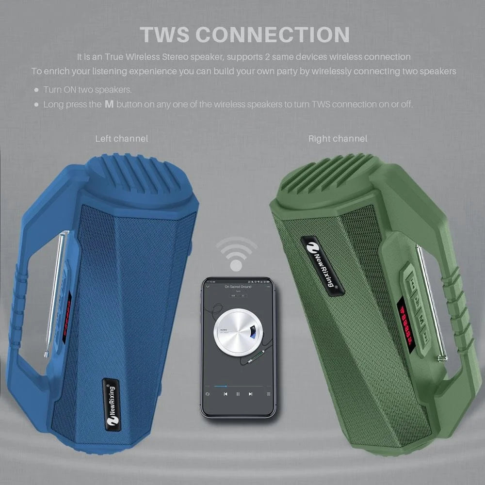 NEWRIXING NR4025 Wireless Bluetooth-compatible Speaker Portable TWS Speaker 10W Stereo Sound Amp Support TF Card/FM - Black - 7