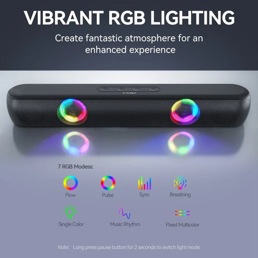 T-WOLF B320 Desktop Stereo Speaker Wireless Bluetooth-compatible Speaker with RGB Light Portable Sound Amp for Home Office - 2
