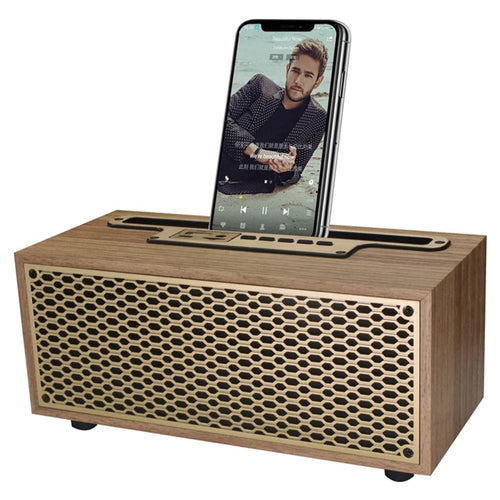 XM-5H Vintage Wooden Appearance Portable Speaker Wireless Bluetooth-compatible Connectivity Phone Stand Holder Slot 1200mAh Battery Built In - Wood Color - 1