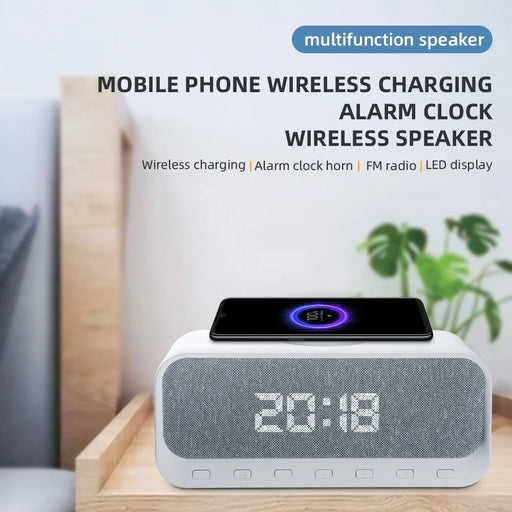 CYBORIS Bluetooth-compatible Speaker 15W Wireless Charger with LED Clock Alarm Function FM Radio Subwoofer - 2