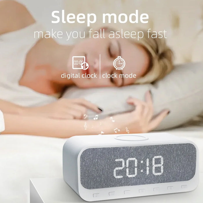 CYBORIS Bluetooth-compatible Speaker 15W Wireless Charger with LED Clock Alarm Function FM Radio Subwoofer - 3