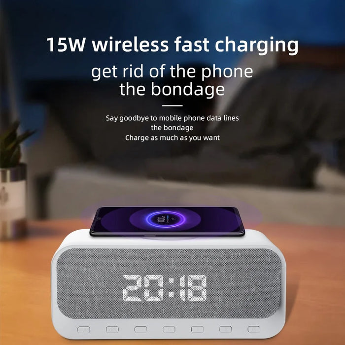 CYBORIS Bluetooth-compatible Speaker 15W Wireless Charger with LED Clock Alarm Function FM Radio Subwoofer - 5