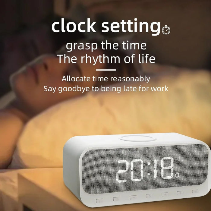CYBORIS Bluetooth-compatible Speaker 15W Wireless Charger with LED Clock Alarm Function FM Radio Subwoofer - 6