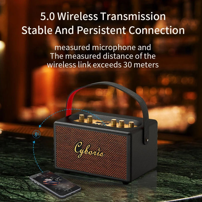 CYBORIS T9 Retro TWS Bluetooth-compatible Speaker Outdoor 80W Portable Subwoofer with Microphone and Remote Control - 3