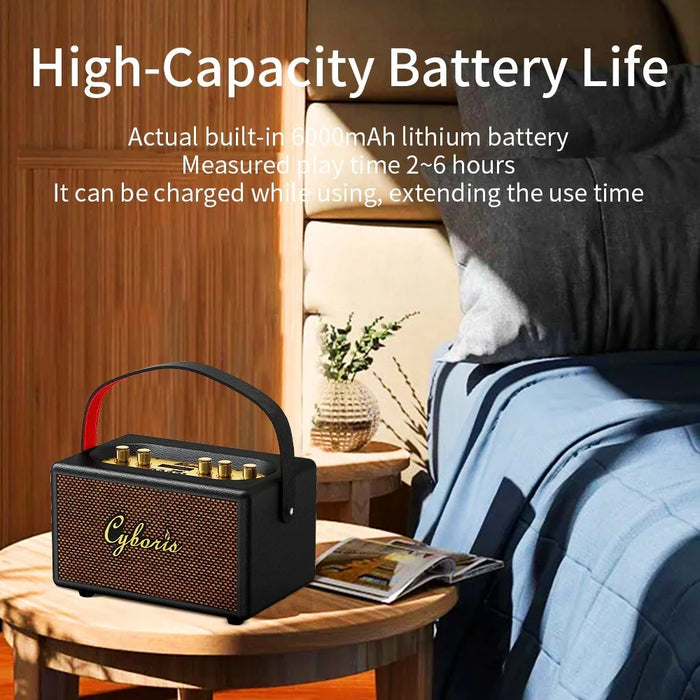 CYBORIS T9 Retro TWS Bluetooth-compatible Speaker Outdoor 80W Portable Subwoofer with Microphone and Remote Control - 4