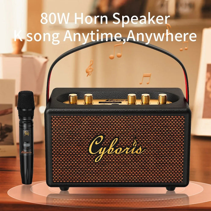 CYBORIS T9 Retro TWS Bluetooth-compatible Speaker Outdoor 80W Portable Subwoofer with Microphone and Remote Control - 5