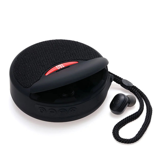 TG808 2-in-1 TWS Wireless Speaker Bluetooth-compatible Earphone Stereo Sound Subwoofer Supports Hands-free Call / TF Card Playback / FM - Black - 1