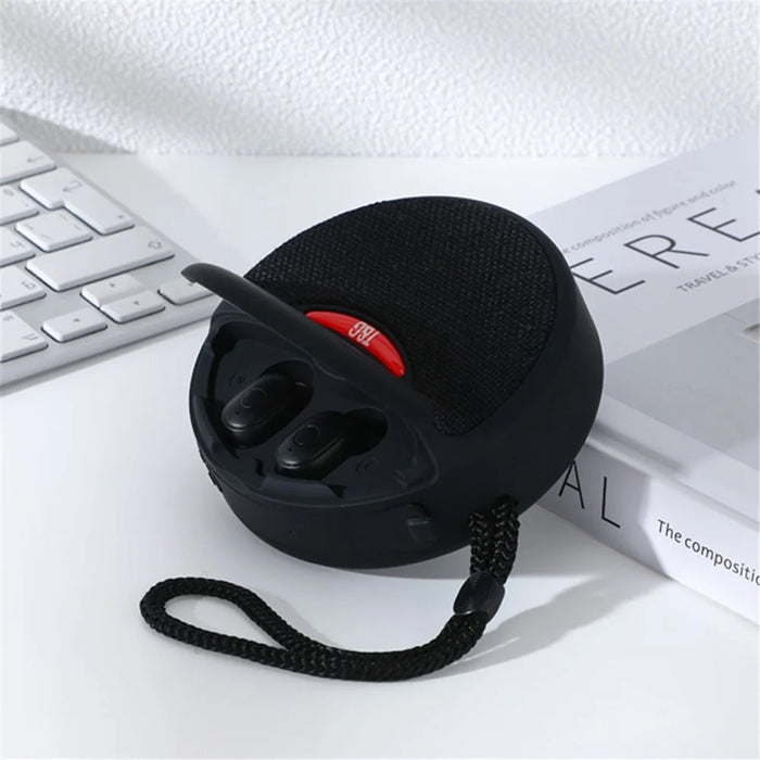 TG808 2-in-1 TWS Wireless Speaker Bluetooth-compatible Earphone Stereo Sound Subwoofer Supports Hands-free Call / TF Card Playback / FM - Black - 2