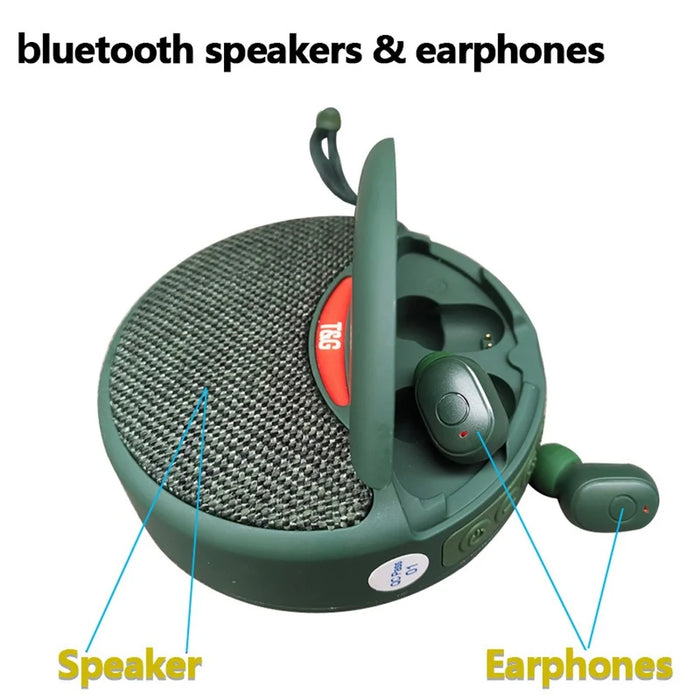TG808 2-in-1 TWS Wireless Speaker Bluetooth-compatible Earphone Stereo Sound Subwoofer Supports Hands-free Call / TF Card Playback / FM - Black - 5