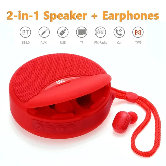 TG808 2-in-1 TWS Wireless Speaker Bluetooth-compatible Earphone Stereo Sound Subwoofer Supports Hands-free Call / TF Card Playback / FM - Black - 7