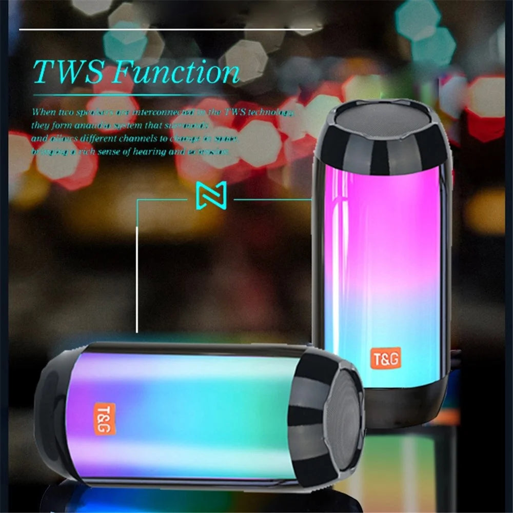T&G TG643 Portable Bluetooth-compatible Column Speaker Wireless Waterproof Speaker Subwoofer Outdoor Bass Loudspeaker with LED Light (CE Certified) - Baby Blue - 4