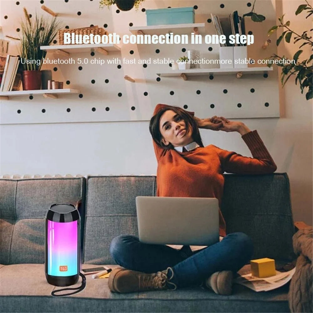 T&G TG643 Portable Bluetooth-compatible Column Speaker Wireless Waterproof Speaker Subwoofer Outdoor Bass Loudspeaker with LED Light (CE Certified) - Baby Blue - 5