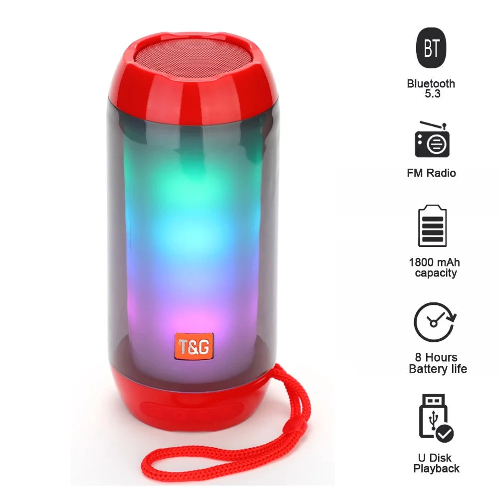 T&G TG643 Portable Bluetooth-compatible Column Speaker Wireless Waterproof Speaker Subwoofer Outdoor Bass Loudspeaker with LED Light (CE Certified) - Baby Blue - 7