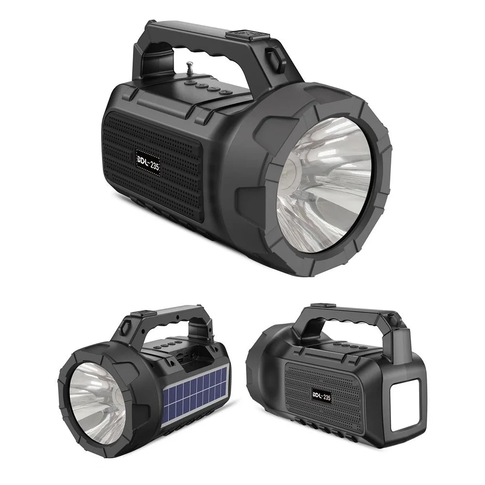 BDL-235 Portable Outdoor Solar Rechargeable Bluetooth-compatible Speaker LED Flashlight FM Radio Wireless Music Subwoofer Support TF / U-disk / AUX - Blue - 4