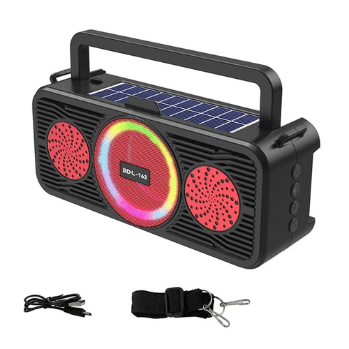 BDL-162 Solar Power Bluetooth-compatible Speaker with Colorful Ring Light Portable Outdoor Sport Fitness Wireless Music Subwoofer - Red - 1