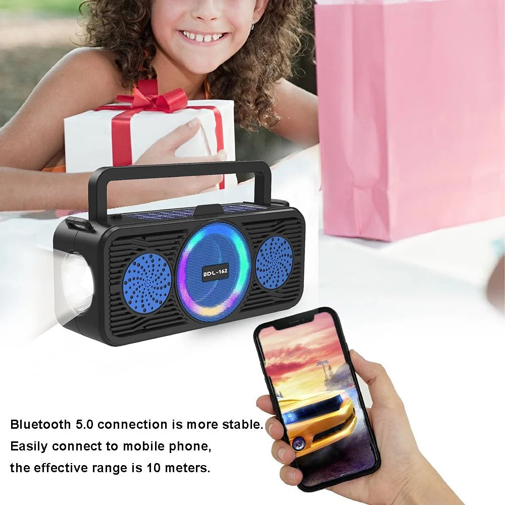 BDL-162 Solar Power Bluetooth-compatible Speaker with Colorful Ring Light Portable Outdoor Sport Fitness Wireless Music Subwoofer - Red - 6