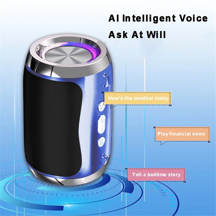 D16 Voice Control FM Radio Bluetooth-compatible Speaker Portable Outdoor Wireless Music Subwoofer Support TF Card / U-disk (without Light) - Blue - 5