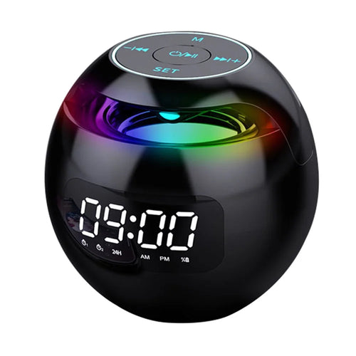 G-90Q Portable Wireless Bluetooth-compatible Speaker Ball Shape Alarm Clock FM Radio Smart Subwoofer (English / Sensing Version) - Black - 1