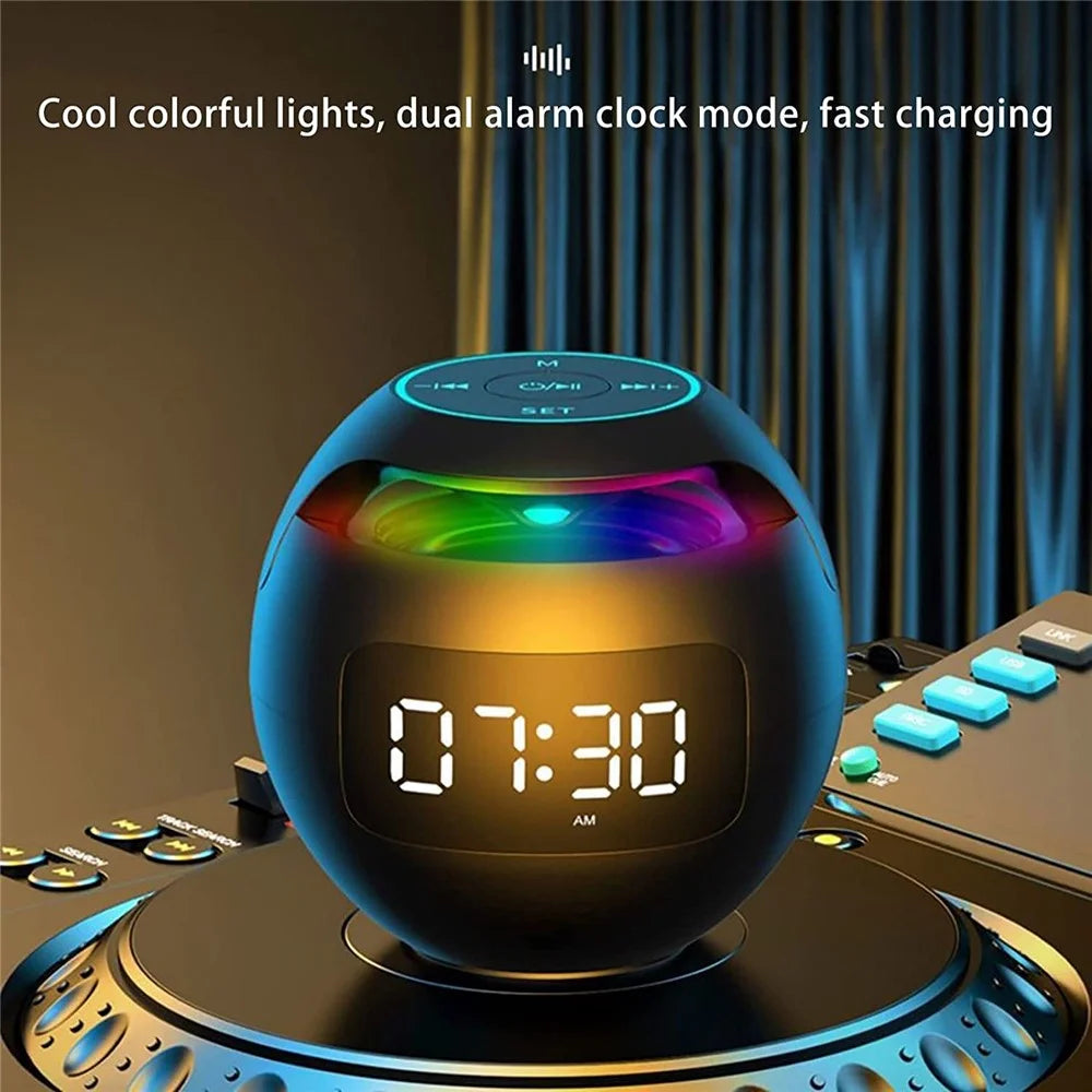 G-90Q Portable Wireless Bluetooth-compatible Speaker Ball Shape Alarm Clock FM Radio Smart Subwoofer (English / Sensing Version) - Black - 7