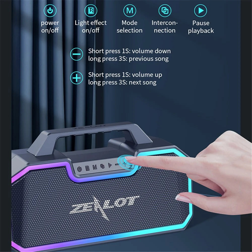 ZEALOT S57 Portable Outdoor Rechargeable Bluetooth-compatible Speaker Colorful Lighting Wireless Music Subwoofer Support TF Card Playing Music - 4