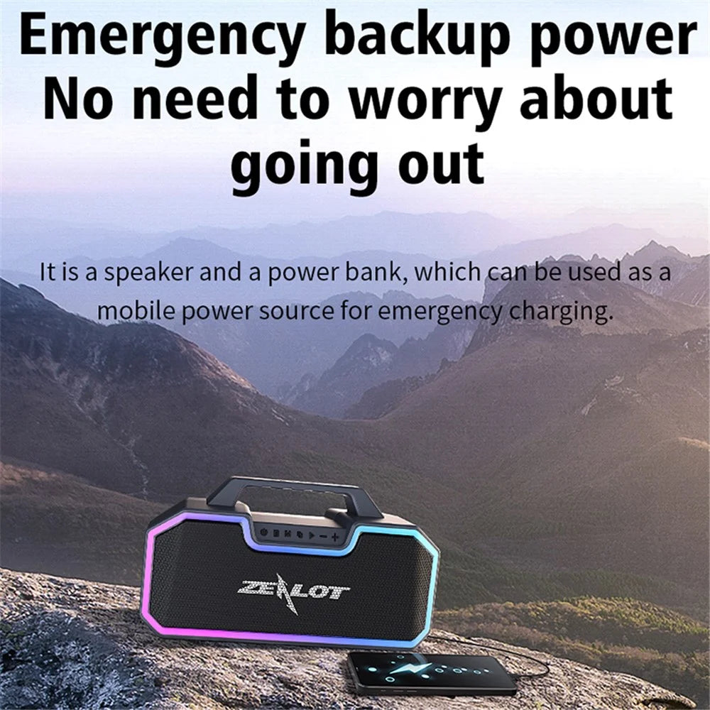 ZEALOT S57 Portable Outdoor Rechargeable Bluetooth-compatible Speaker Colorful Lighting Wireless Music Subwoofer Support TF Card Playing Music - 5